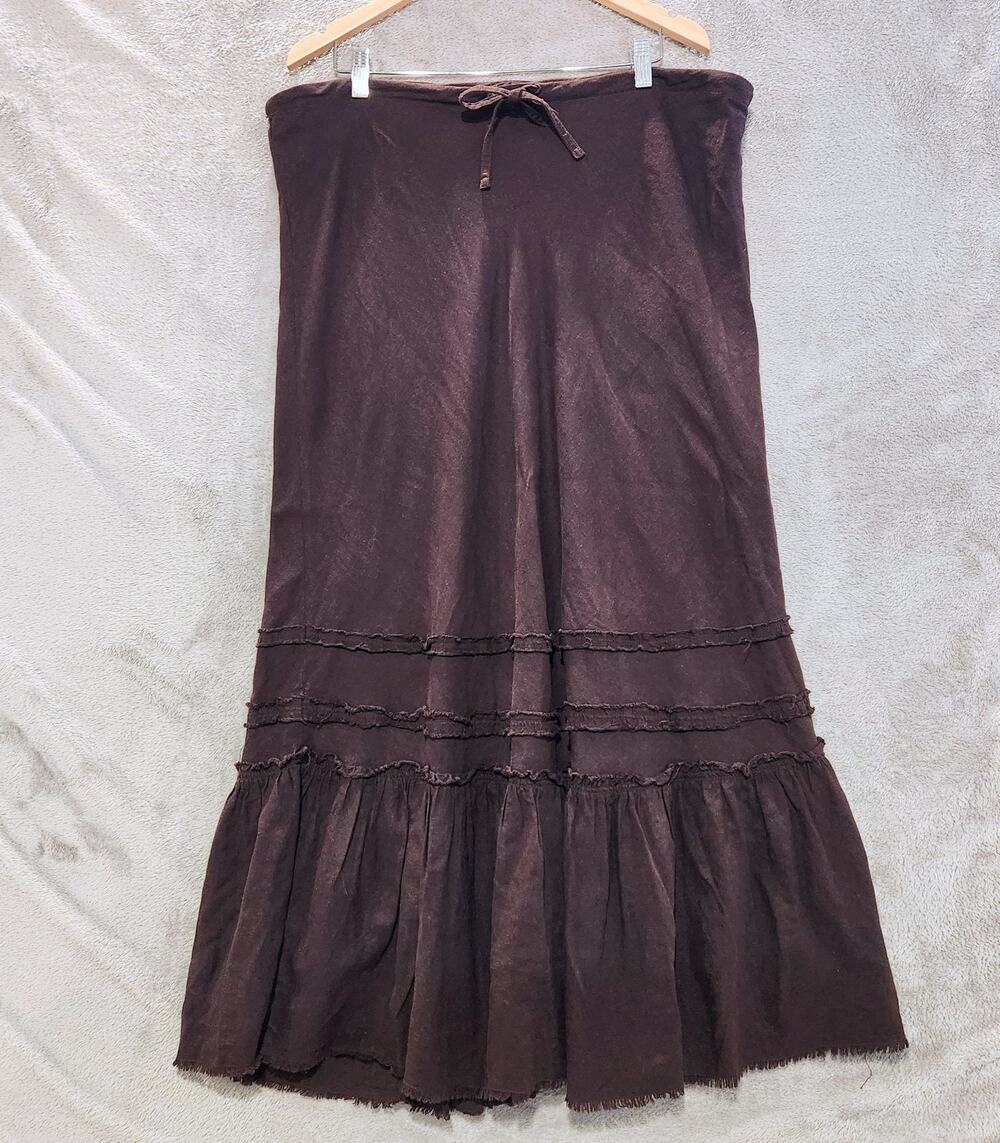 Old Navy Vintage Womens Brown Linen Blend Tiered Maxi Skirt Size 10 Cottagecore